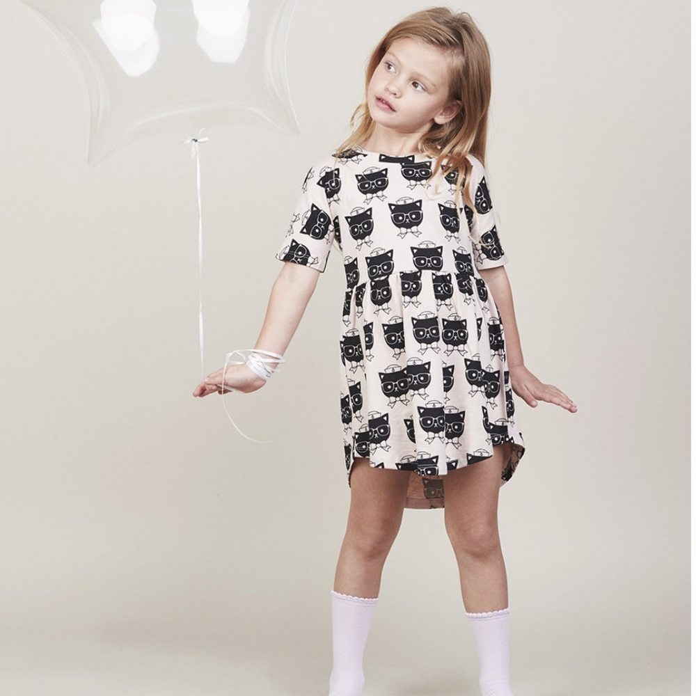 Huxbaby Sailor Cat Print Short Sleeve Swirl Dress